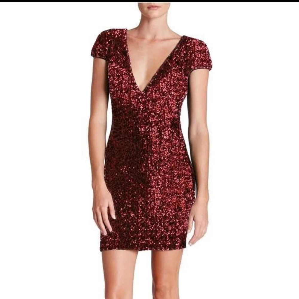 *NEW* Dress The Population Sequin Bodycon Mini Dress Color: Red , Size Medium
